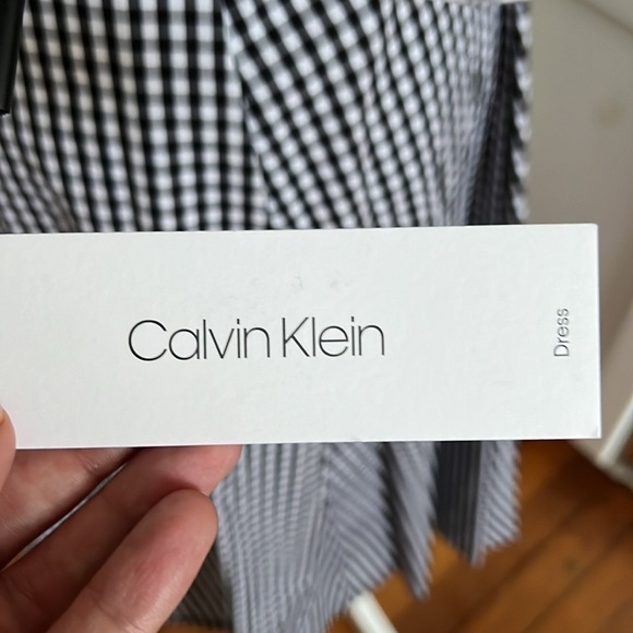 Calvin Klein Black and White Gingham Fit and Flare Dress with Fabric Belt - 12 - Picture 8 of 15